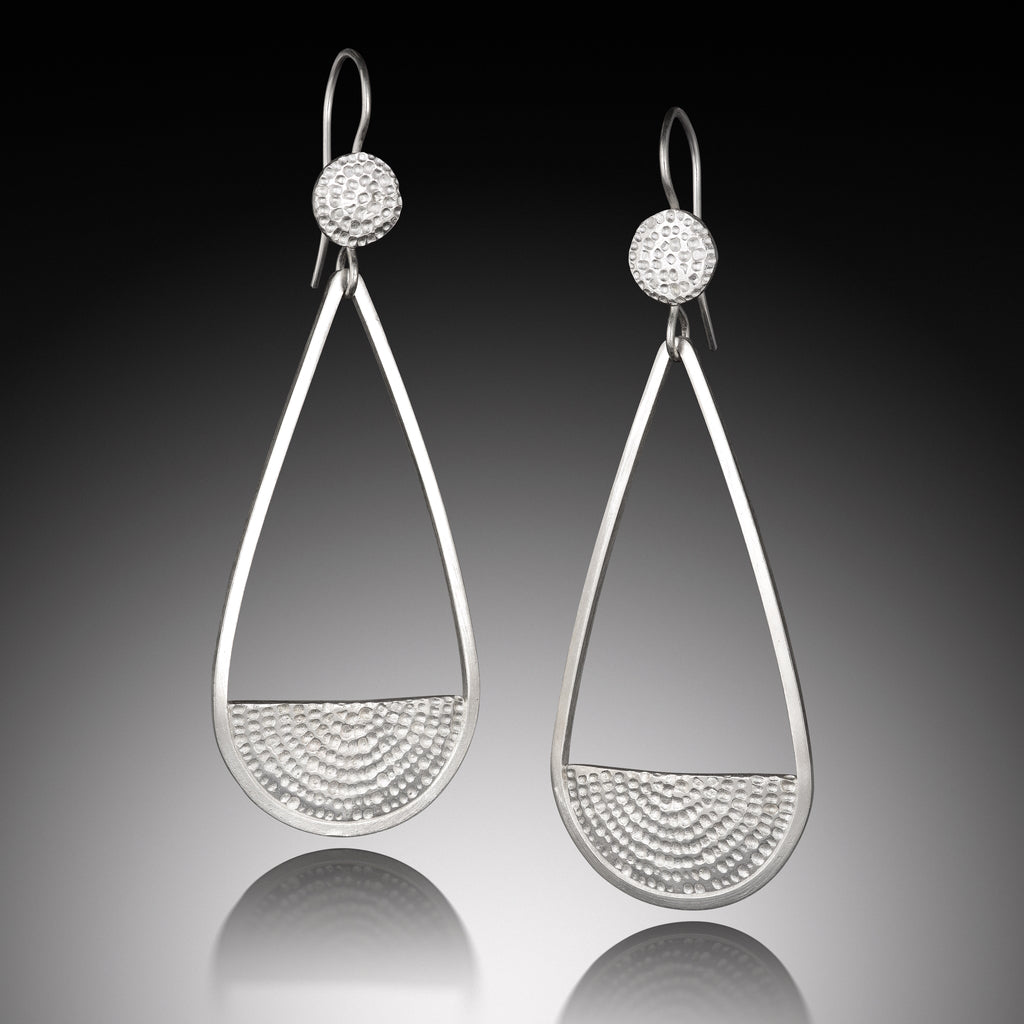 Earrings, silver, mandala texture, teardrop, earring