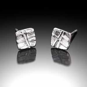 Earring, studs, Fine silver, sterling silver, Bright Silver, Oxidized Silver, leaf collection, leaf texture