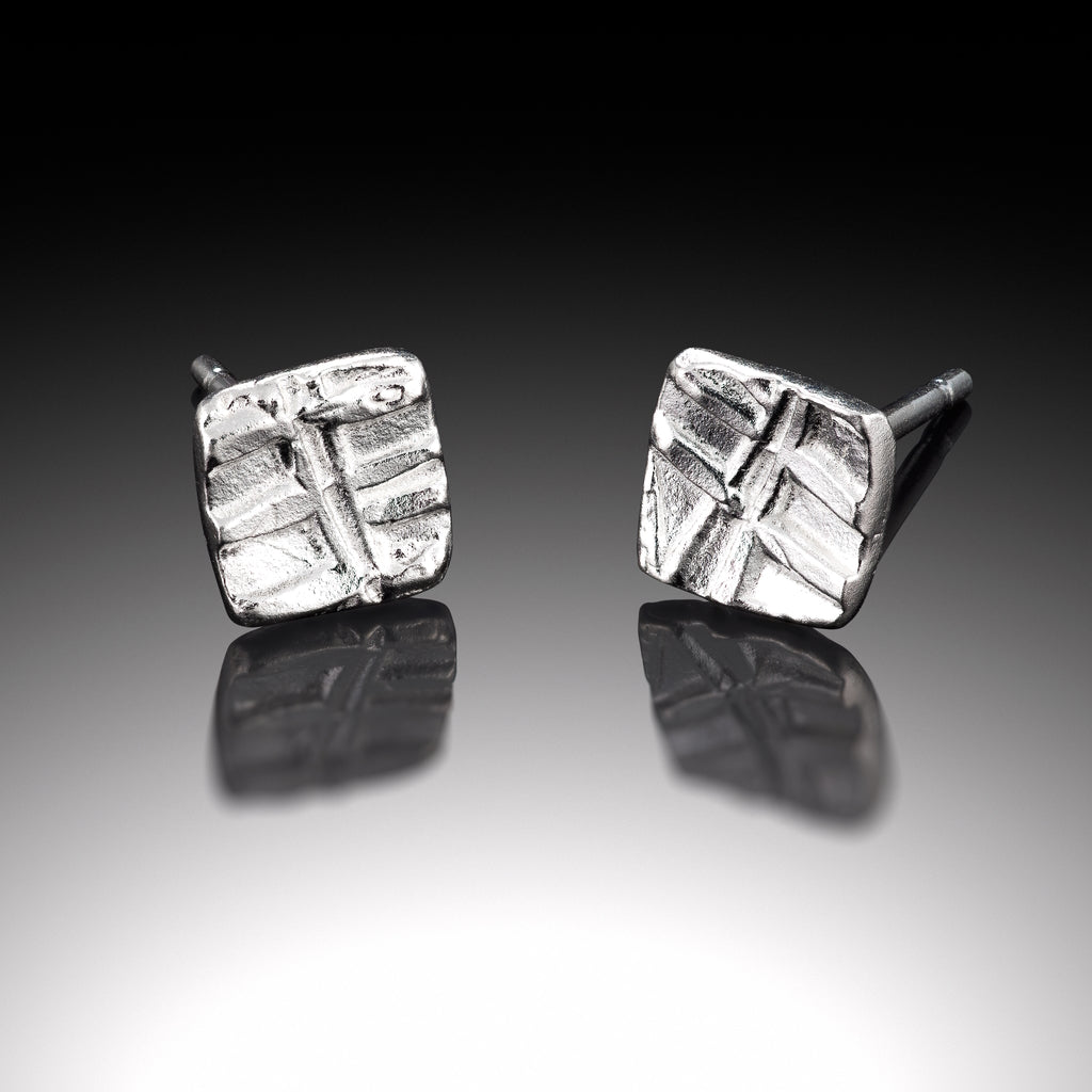 Earring, studs, Fine silver, sterling silver, Bright Silver, Oxidized Silver, leaf collection, leaf texture