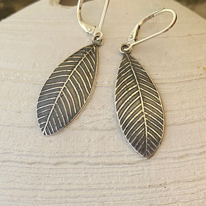 Oxidized Silver Leaf Earrings