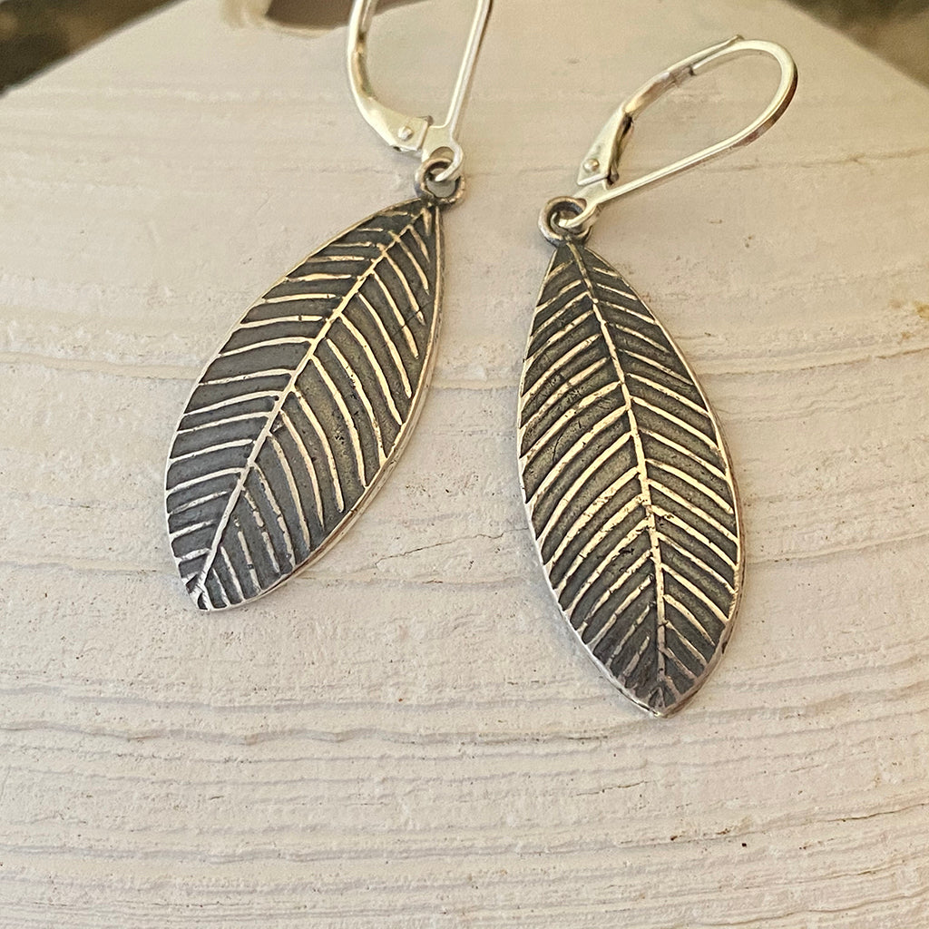 Oxidized Silver Leaf Earrings