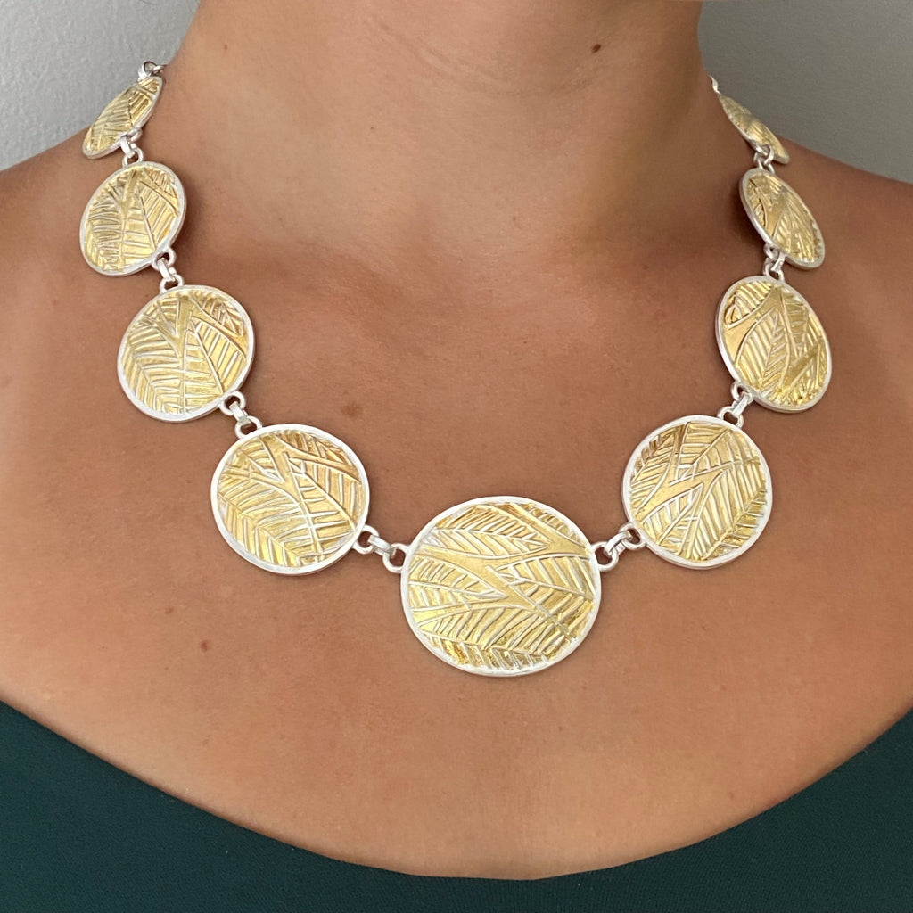 necklace, silver, gold, Keum Boo, Leaf Collection, leaf texture
