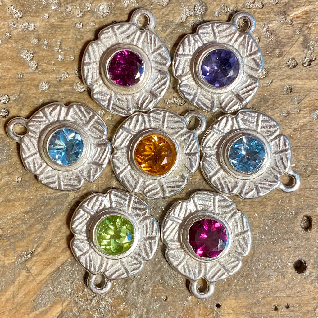 silver, gemstones, earrings, lever backs , Leaf Collection