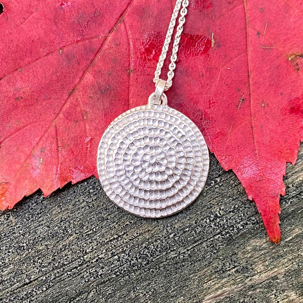 silver, necklace, pendant, mandala, spiral