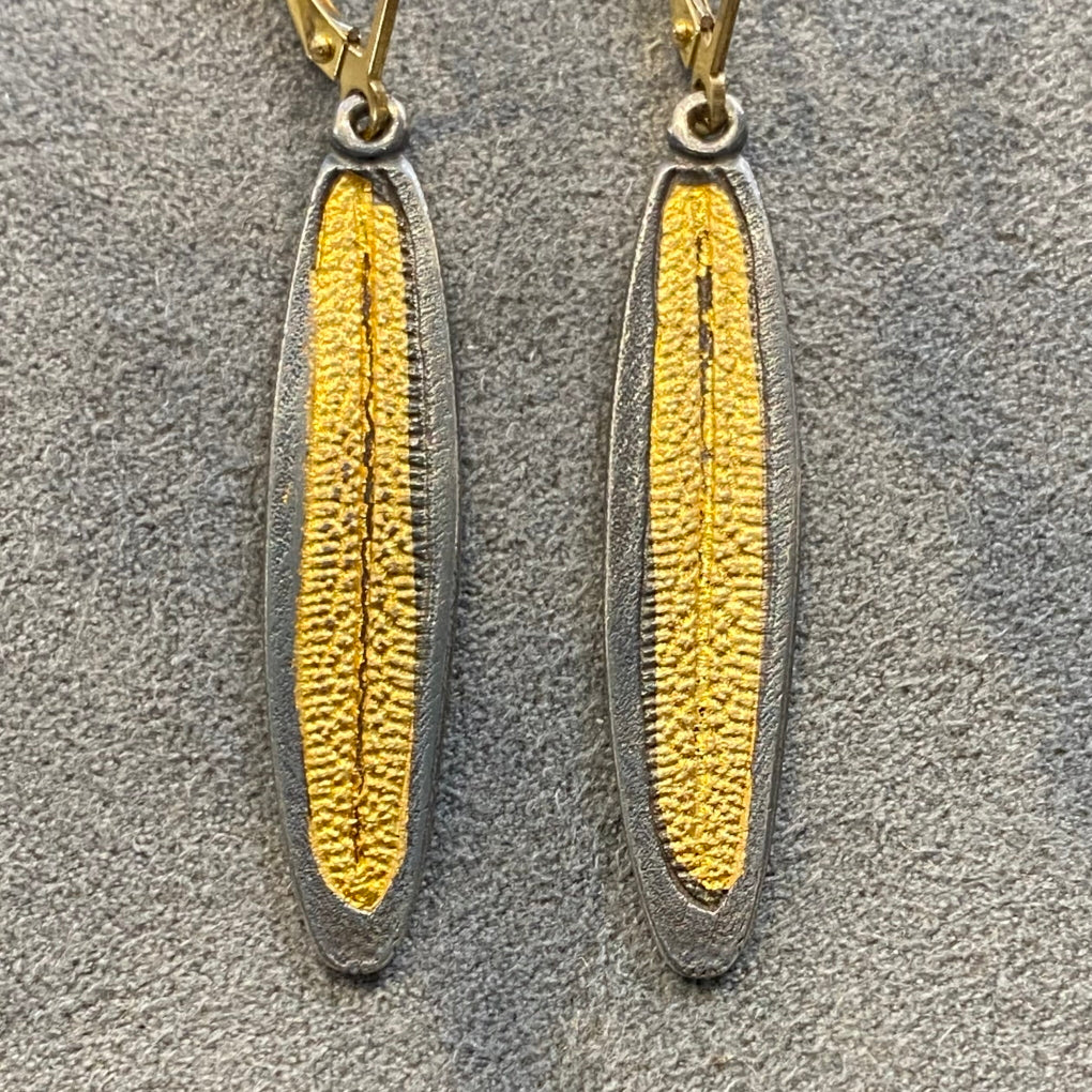 silver, oxidized silver, gold, keum-boo, earrings