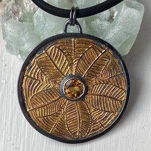 Silver, gold, keum-boo, citrine, necklace, sunflower, oxidized  Edit alt text