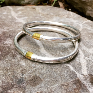 Silver Bangle with Gold Crescent