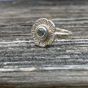 silver, flower, ring, gemstone, blue topaz