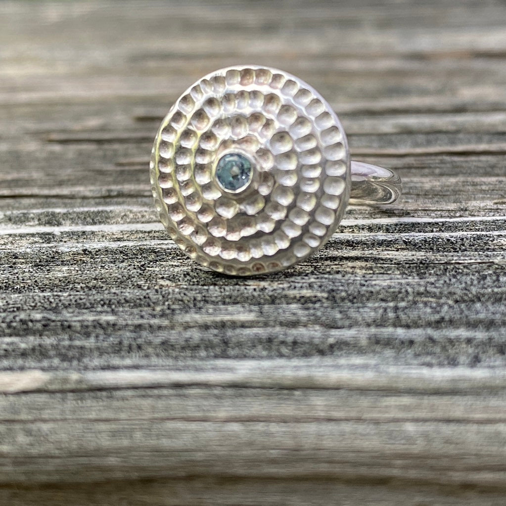silver, ring, mandala collection, gemstone, blue topaz