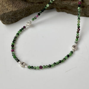 tiny bead, silver, necklace, gemstone