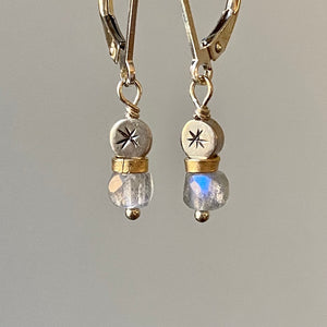 silver, tiny bead, handcrafted, earring, lever back, labradorite