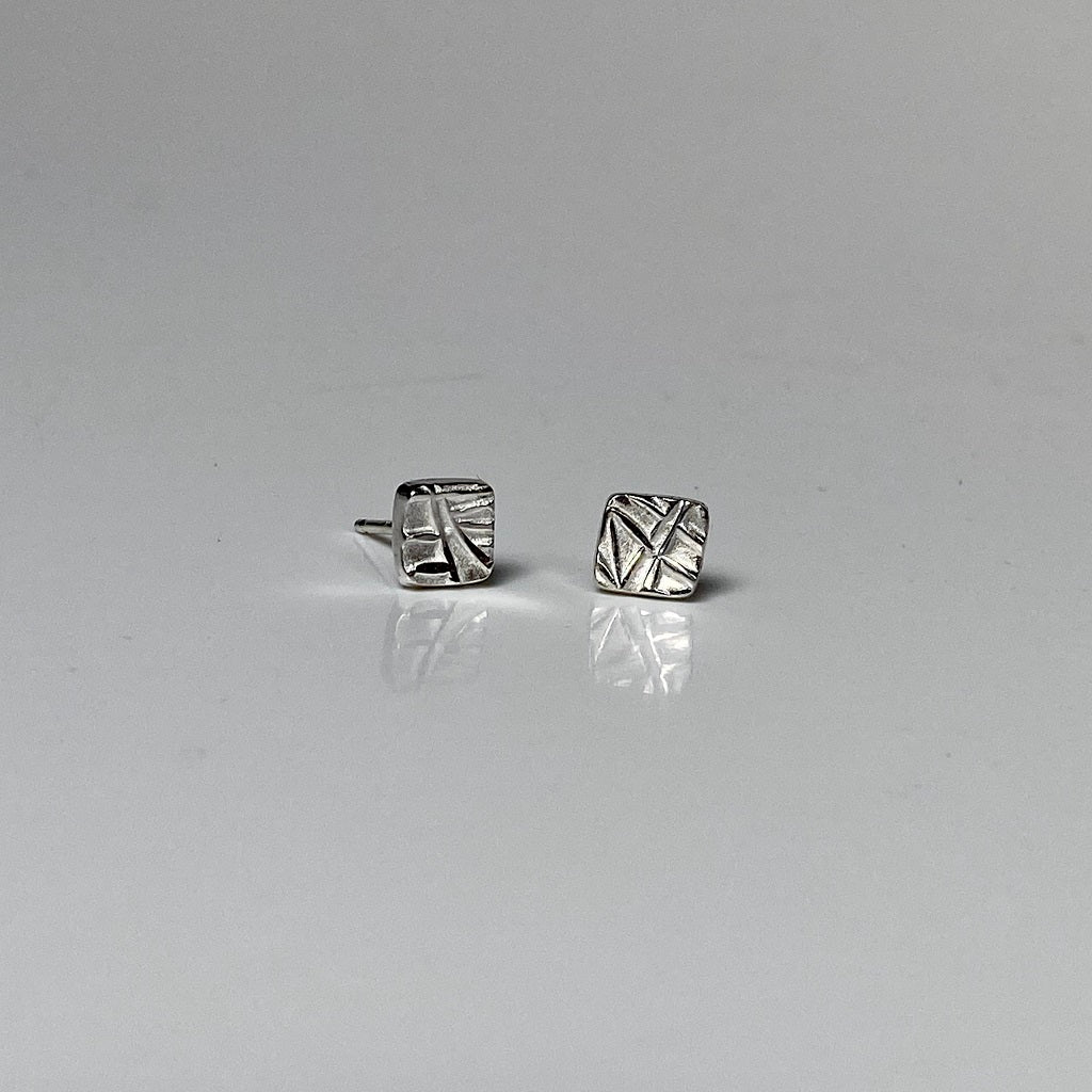 Earring, studs, Fine silver, sterling silver, Bright Silver, Oxidized Silver, leaf collection, leaf texture