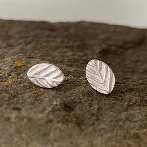 Earring, studs, Fine silver, sterling silver, Bright Silver, Oxidized Silver, leaf collection, leaf texture