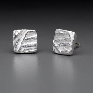Earring, studs, Fine silver, sterling silver, Bright Silver, Oxidized Silver, leaf collection, leaf texture