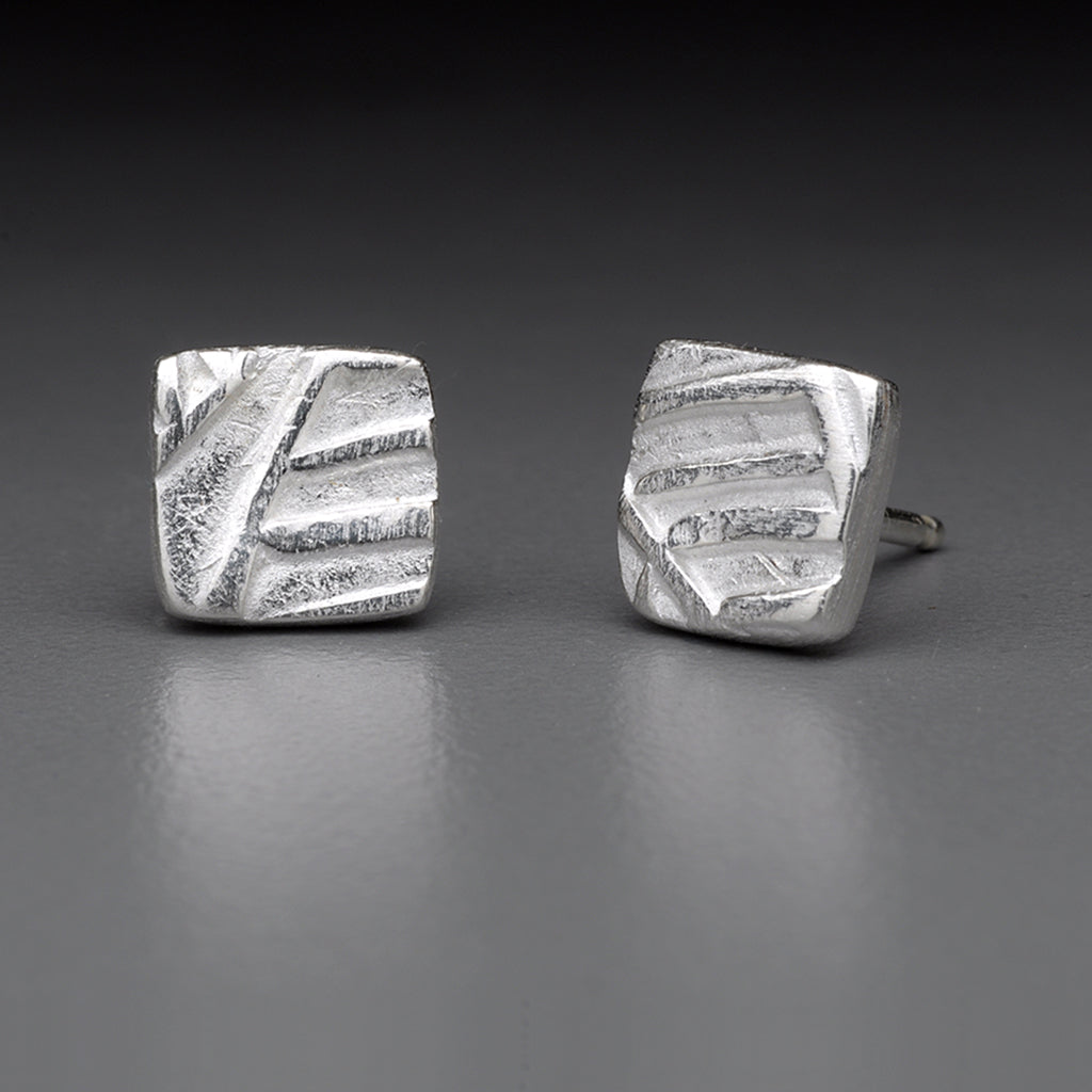 Earring, studs, Fine silver, sterling silver, Bright Silver, Oxidized Silver, leaf collection, leaf texture