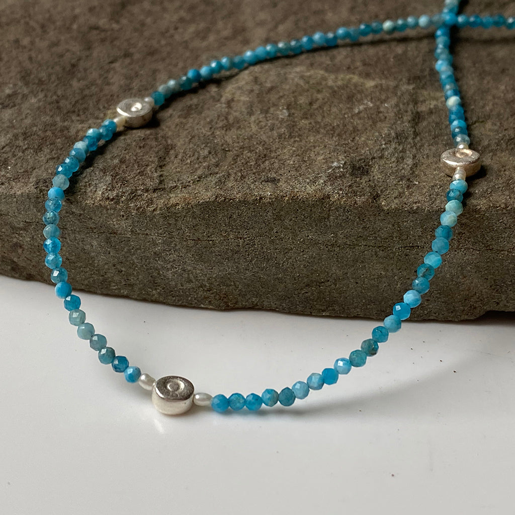 necklace, tiny bead, silver, gemstones