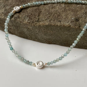 necklace, tiny bead, silver, gemstones