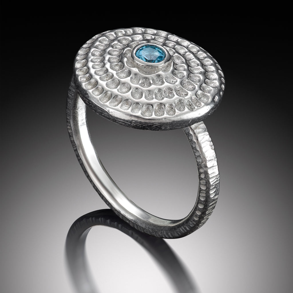 silver, ring, mandala collection, gemstone, blue topaz