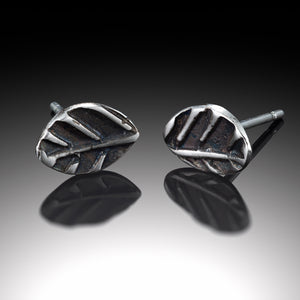 Earring, studs, Fine silver, sterling silver, Bright Silver, Oxidized Silver, leaf collection, leaf texture
