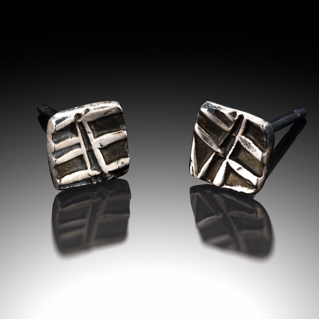 Earring, studs, Fine silver, sterling silver, Bright Silver, Oxidized Silver, leaf collection, leaf texture