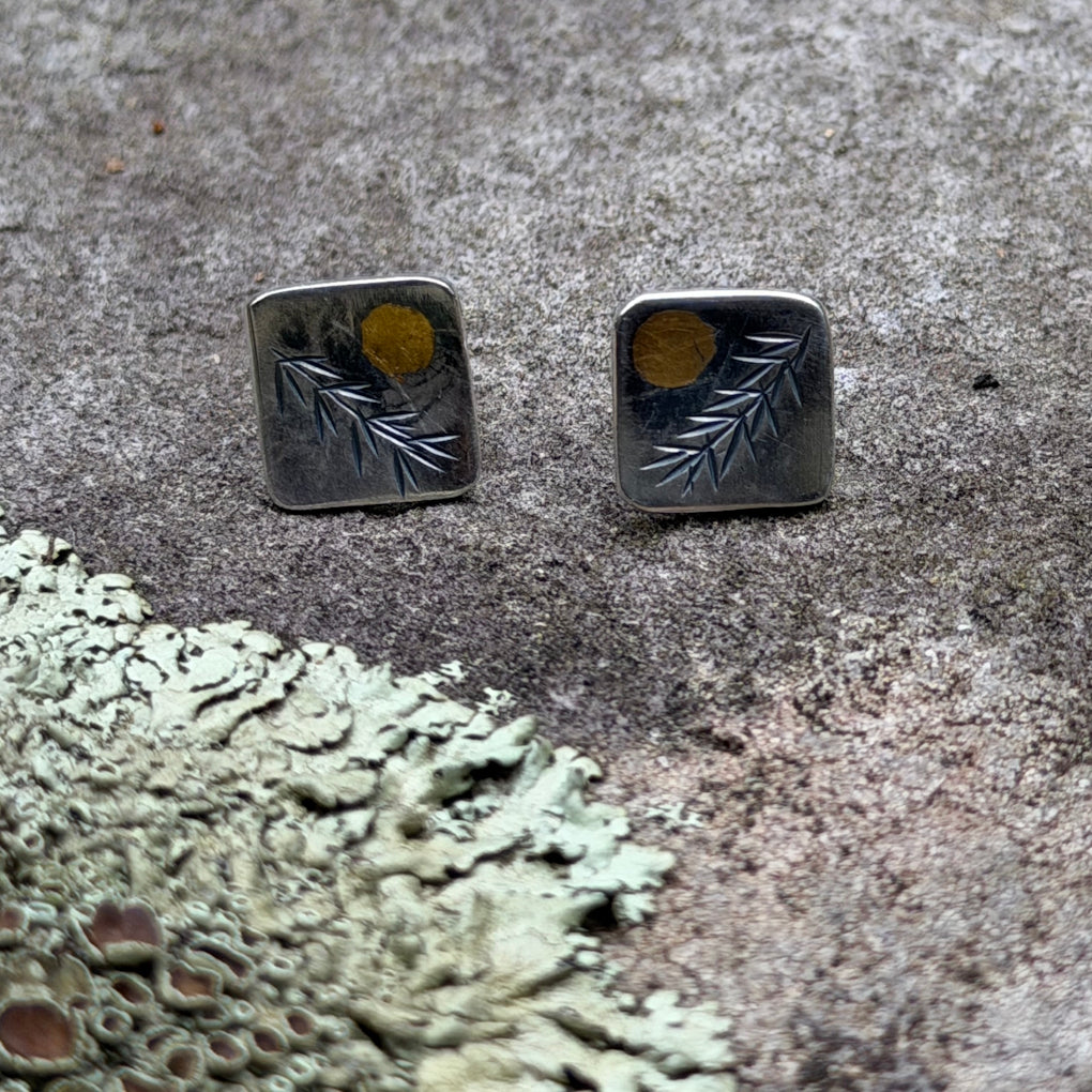 Yellow Moon Square Stud Earrings