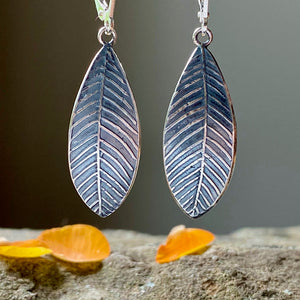 Oxidized Silver Leaf Earrings