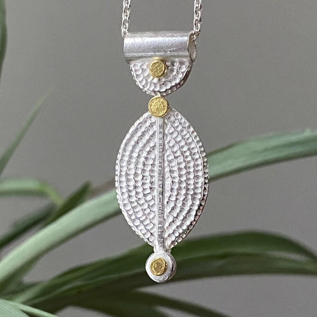 Mandala Collection, leaf, pendant, silver, gold