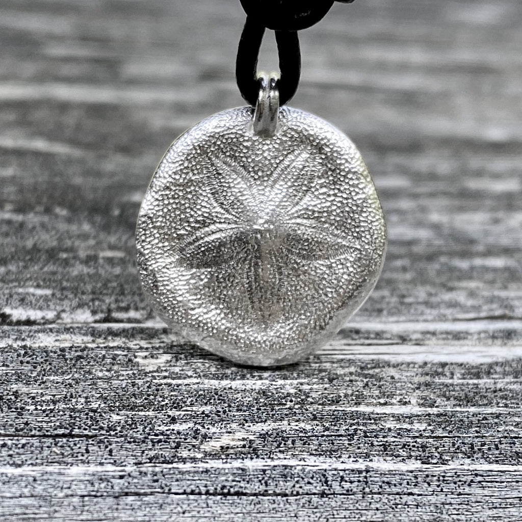 sand dollar, sterling silver, pendant, necklace, gemstone, leather
