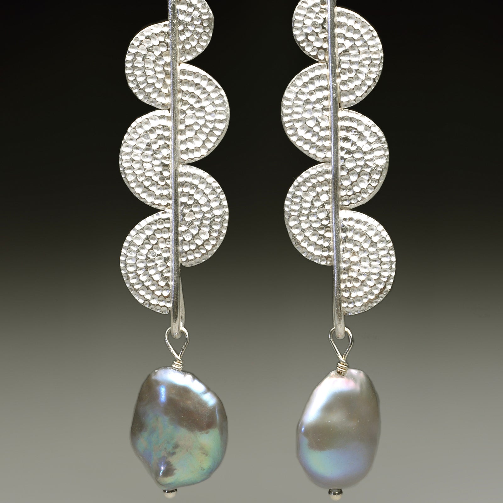 silver, mandala collection, freshwater pearls, earrings