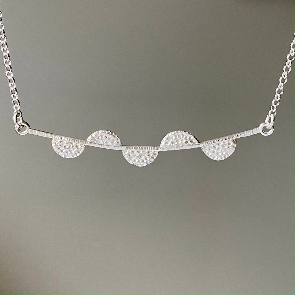 silver, leaf, necklace, bar pendant, pendant