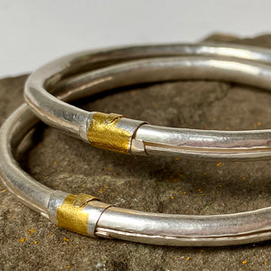 Silver Bangle with Gold Crescent