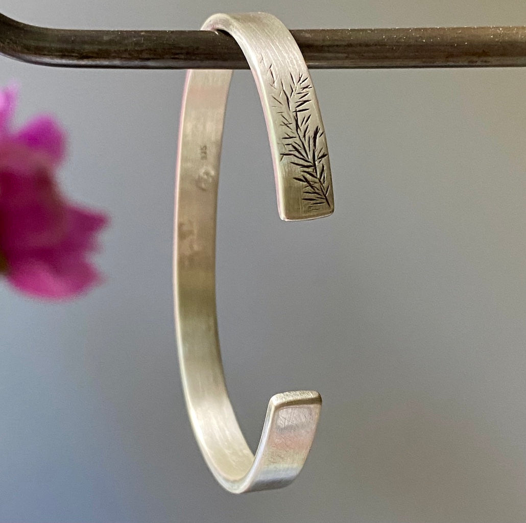 sterling silver, bracelet, cuff, spruce