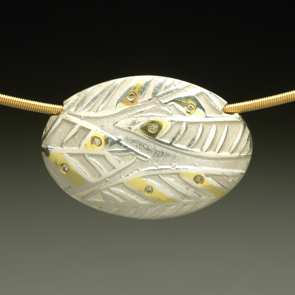 fine silver, 22-karat gold, diamonds, leaf collection, hollow bead