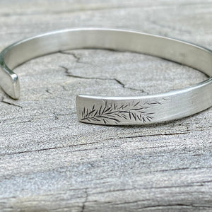 sterling silver, bracelet, cuff, spruce