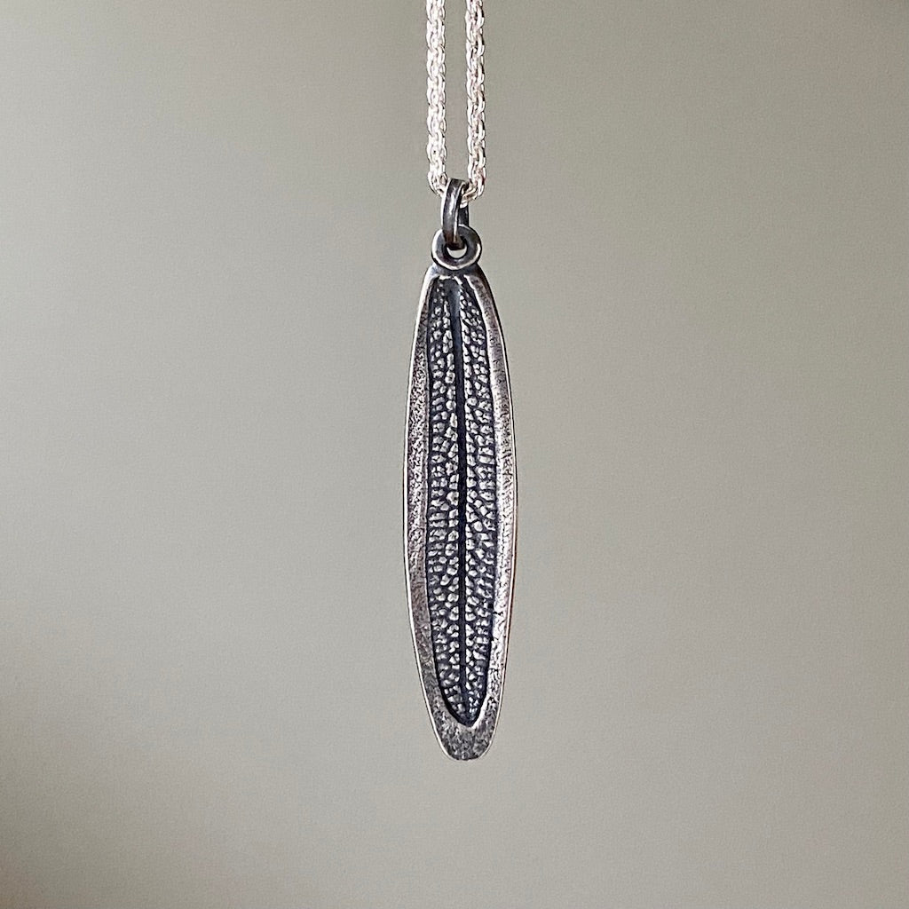 silver pendant, rosemary leaf, sterling silver, necklace