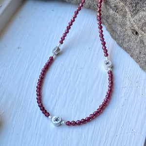 necklace, tiny bead, silver, gemstones