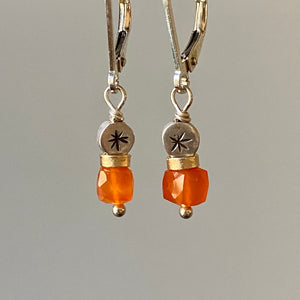 silver, tiny bead, handcrafted, earring, lever back, carnelian