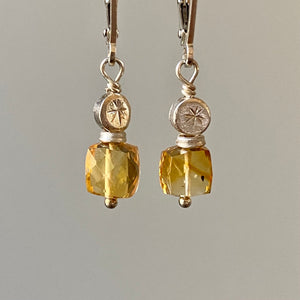 silver, tiny bead, handcrafted, earring, lever back, citrine