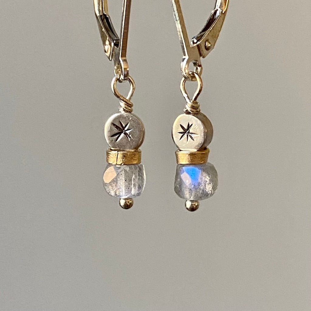 silver, tiny bead, handcrafted, earring, lever back, labradorite