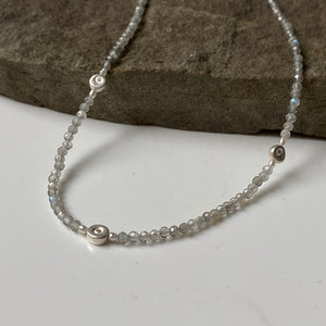 necklace, tiny bead, silver, gemstones